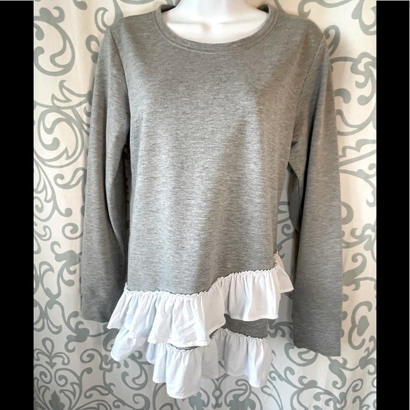 bobeau Tops - Sweatshirt Top with Cotton Ruffles by Bobeau